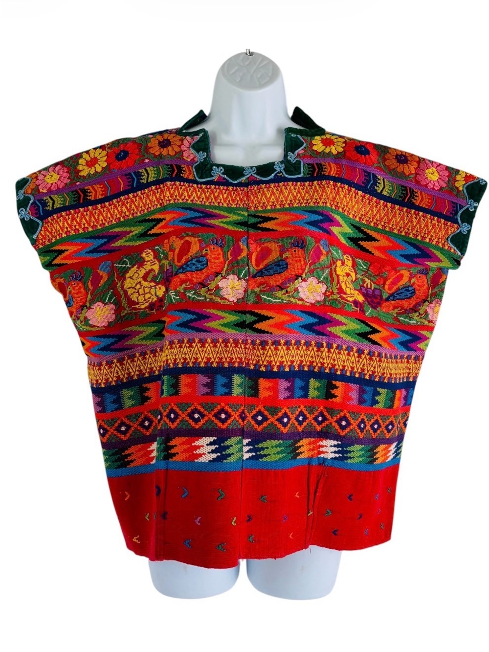 1970s Guatemalan Huipil Mayan Embroidered Tunic Shirt Blouse, Sz M-L